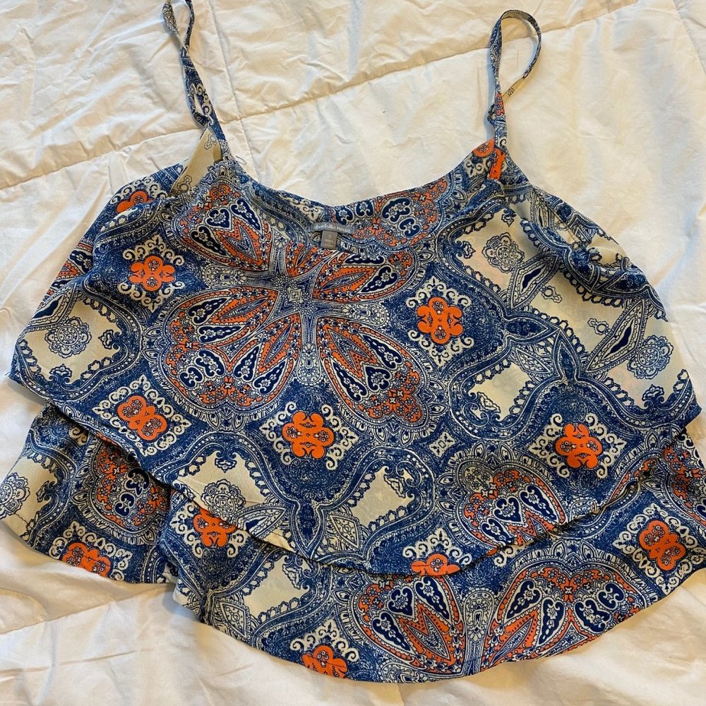 Blue, Orange, and White Pattern Tank Top